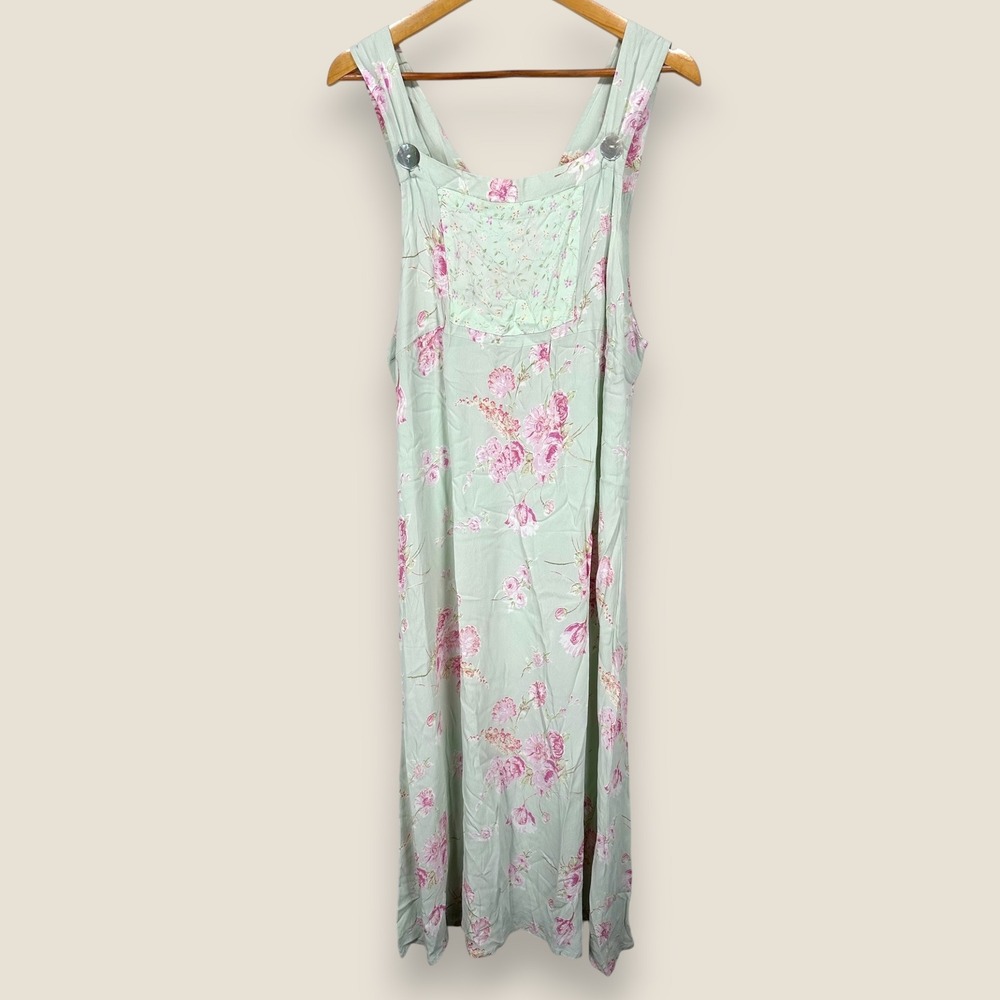 Jenny Helene Floral Maxi Dress Jumper Light Green Pink Sleeveless Women Medium